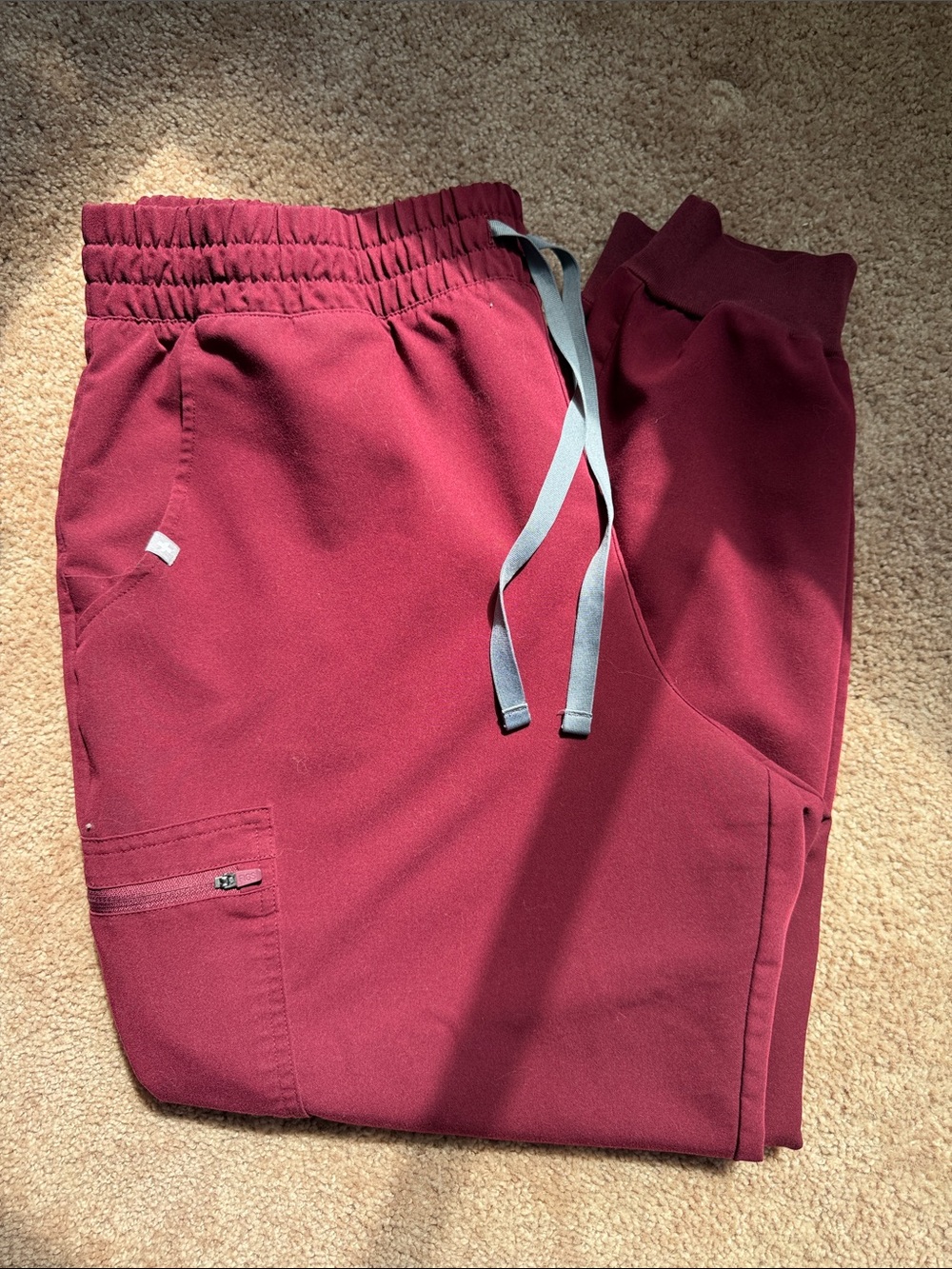 Figs Burgundy High Waisted Uman Relaxed fit Drawstring Pants with Gray Tie